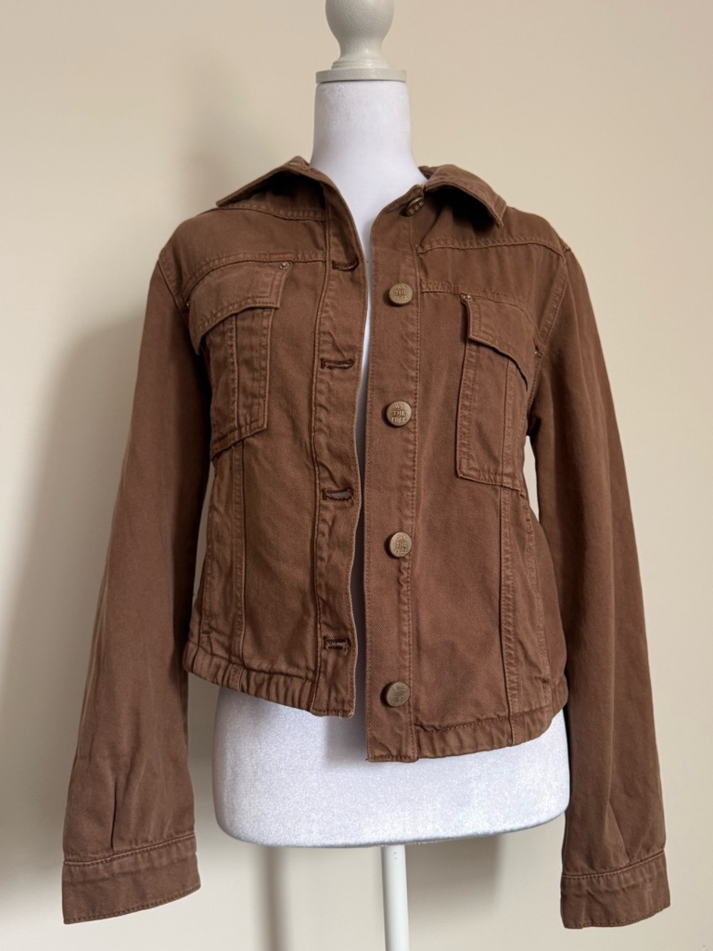 We The Free Brown Button-Front Denim Jacket size XS